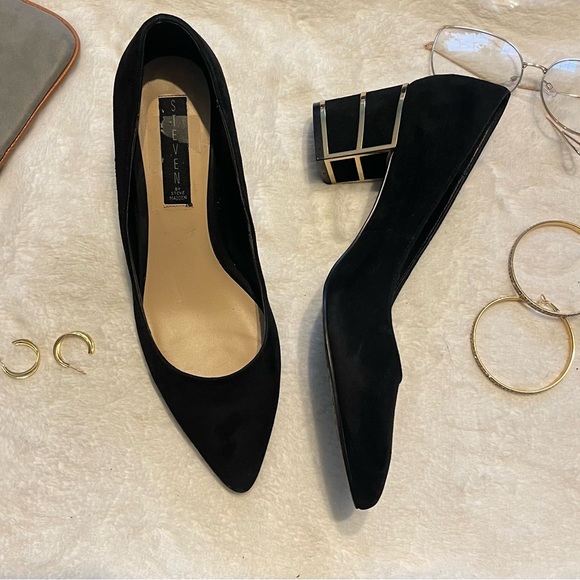 Steven By Steve Madden  elegant classic women’s Black Block Heels size 8.5 - Picture 9 of 16